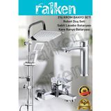 Ralken 3'lü Banyo Seti; Krom Robot Duş Seti, Kare Banyo Bataryası ve Sabit Lavabo Bataryası Krom - Yağmurlama Tepe Duş Takımı