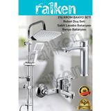 Ralken 3'lü Banyo Seti; Krom Robot Duş Seti, Krom Banyo Bataryası ve Sabit Lavabo Bataryası - Yağmurlama Tepe Duş Takımı