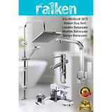 Ralken 4’lü Batarya Seti Krom Pirinç Kare Banyo Bambu Lavabo Mutfak Eviye Musluğu Yağmurlama Duş Sistemi Komple Set