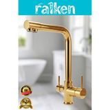 Ralken Arıtma, Sıcak, Soğuk Çıkışlı 3 Yollu Gold Altın Lüx Arıtmalı Eviye Mutfak Bataryası Musluğu