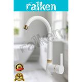Ralken Kalın Gövde Mutfak Bataryası Delta Eviye Musluğu Beyaz Gold(Altın) Eviye Bataryası - %100 Pirinç Hammadde, Paslanmaz, Ağır Gövde, Elektrostatik Boya, 360 Hareketli Boru - Beyaz - Altın
