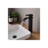 Ralken Kare Çanak Lavabo Bataryası Mat Siyah – Yüksek Musluk Şelale Akışlı Kare Gövde Modern Uzun Banyo Musluğu | Çift Su Girişli Çanak Lavabo Musluğu