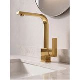 Ralken Kare Model Gold Altın Banyo Lavabo Bataryası Musluğu - %100 Pirinç, Paslanmaz, Ağır Gövde - Krom
