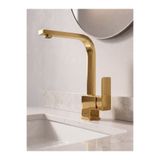 RALKEN Kare Model Gold Altın Banyo Lavabo Bataryası Musluğu - %100 Pirinç, Paslanmaz, Ağır Gövde