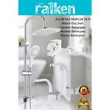 RALKEN Lüx Beyaz 4’lü Kalın Gövde Banyo Seti Robot Tepe Duş, Banyo, Lavabo, Eviye Mutfak Bataryası Musluğu