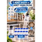 RALKEN Pamuk Filtreli Musluk Başlığı + 10 Yedek Pamuk Kartuş Filtre, 360° Döner, Kireç Klor Kum Pas Tortu Önleyici