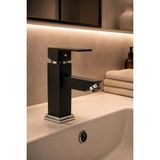 Ralken Siyah Kare Lavabo Bataryası | %100 Pirinç | Kare Tip Gövde | Çift Su Girişli | Aç - Kapa | %100 Pirinç Ağır Gövde | Modern Lüx Sabit Lavabo Musluğu