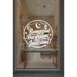 Ramazan Bayramı İndirimi Cam Vitrin Sticker, Bayram Temalı Dekoratif Yazı, Beyaz, 50x46 cm