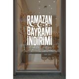 Ramazan Bayramı İndirimi Yazılı Vitrin Sticker, Cam Duvar Kapı için Dekoratif Yazı, Beyaz, 41x50 cm