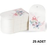 Ramazan Hilal Temalı Hediye, Tebrik Kartı, Delikli Ambalaj Paketleme Etiketi, 4.5x7.5 Cm, 25 Adet