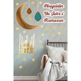 Ramazan Temalı Duvar Sticker Seti, Hoşgeldin Ya Şehr-i Ramazan, Hilal Cami Yıldız Desenli, Çocuk Odası Cam Duvar Süsleri, 26 Parça
