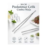 RAMDET 30 Cm Paslanmaz Çelik Cımbız Maşa İnce Uçlu Barbekü Et Servis Buz Maşası Profesyonel Mutfak Cımbızı