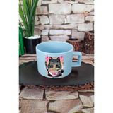 Ramen Kedi Noodle 4 Baskılı Japon Yiyecek Anime Kedi Kare Kulplu Fincan Mavi Kupa Bardak