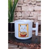 Ramen Sevimli Kedi Baskılı Japon Noodle Anime Manga Baskılı T Kulplu Latte Fincanı Kupa Bardak - Beyaz
