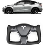 Ramm Tesla Model Y - Model 3 Yoke Stil Direksiyon Simidi - Alcantra Siyah Deri - Karbon Fiber Kaplama - Isıtmalı