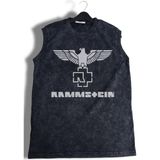 Rammstein Baskılı Yıkamalı Kolsuz Tişört, Unisex Rock Band Temalı Sıfır Kollu Eskitme Atlet - Siyah