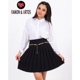 Ramon & Artos Ramon Artos Pliseli Krep Varak Kolye Kemer Kız Etek - Siyah - 8 Yaş