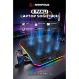 Rampage AD-RC34 Metafor X6 RGB 6 Fanlı Telefon Tutuculu USB'li 10-19 inç Dijital Notebook Soğutucu Stand