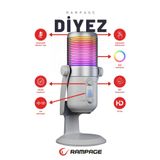 Rampage Diyez Beyaz Rgb Ses Gösterge Mikrofon Oyuncu Mikrofonu Yayıncı Mikrofonu Youtuber Mikrofonu