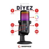 Rampage Diyez Siyah Rgb Ses Gösterge Mikrofon Oyuncu Mikrofonu Yayıncı Mikrofonu Youtuber Mikrofonu