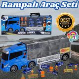 Rampalı Polis Tır Seti - Polis Taşıyıcı Tır - Kaydıraklı Kamyon - Araç Yol Seti - Tır Yol Seti - Oyuncak Araç Seti