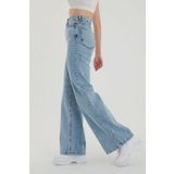 Ramrod -buz Kar Likralı Süper Yüksek Bel Salaş Jeans Palazzo Pantolon. (SÜPER YÜKSEK) Wide Leg