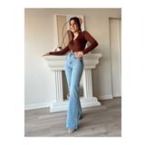 Ramrod Clara 90's Kar Yıkama Mavi Likralı Süper Yüksek Bel Salaş Jeans Palazzo Pantolon
