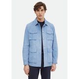 Ramsey Açık Mavi Regular Fit Gömlek Yaka Casual Süet Deri Mont - XL