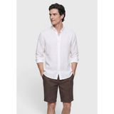 Ramsey Beyaz Düz Casual Fit Uzun Dokuma Casual %100 Keten Gömlek - 2XL