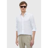 Ramsey Beyaz Düz Casual Fit Uzun Dokuma Casual %100 Keten Gömlek - 42