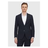 Ramsey Koyu Lacivert Desenli Zeroweight Slim Fit %100 Yün Takım Elbise