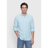 Ramsey Mint Düz Casual Fit Uzun Dokuma Casual %100 Keten Gömlek