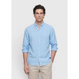 Ramsey Turkuaz Düz Casual Fit Uzun Dokuma Casual %100 Keten Gömlek - 2XL