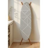 Ranforce Biyeli Çizgili Keçeli Isıya Dayanıklı Ütü Masası Kılıfı 142 x 55 cm - Beyaz - Gümüş
