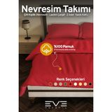 Ranforce Çarşaflı Yastık Ve Yorgan Kılıflı Çift Kişilik Nevresim Takımı 200x220 Cm - Kırmızı - 200 x 220 cm