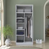 Rani BA223 Membran Kapaklı Gardırop 2 Kapaklı 5 Raflı Askılı Elbise Dolabı Beyaz