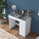 Rani BJ107 7 Çekmeceli Cam Tablalı Takı Düzenleyici Beyaz Makyaj Masası