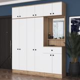 Rani EA142 Çekmeceli Aynalı Portmanto Vestiyer Ceviz - Beyaz 226,4 cm Geniş Depolama Alanı - Sepet Ceviz - Beyaz