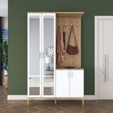 Rani EA147 Modern Portmanto 4 Kapaklı Ceviz - Beyaz Suntalam Aynalı Askılı Ayakkabılık 120 cm