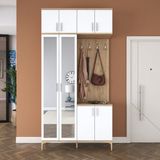 Rani EA153 Modern Portmanto 8 Kapaklı Aynalı Raflı Askılı Ayakkabılık Vestiyer Sepet Ceviz - Beyaz