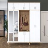 Rani EA155 Modern Portmanto 12 Kapaklı Aynalı Raflı Askılı Ayakkabılık Vestiyer Sepet Ceviz - Beyaz