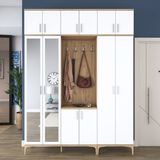 Rani EA157 Modern Portmanto 12 Kapaklı Aynalı Raflı Askılı Ayakkabılık Vestiyer Sepet Ceviz - Beyaz