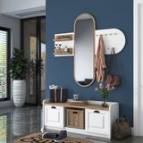 Rani EE101 Aynalı Vestiyer Modern Portmanto Duvar Askısı Ayakkabılık Renk: Beyaz - Sepet Ceviz - Sepet Ceviz - Beyaz