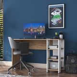 Rani HA108 Raflı Çalışma Ofis Bilgisayar Masası Sepet Ceviz - Beyaz - 120 x 45 x 73,8 Cm - Beyaz - Sepet Ceviz