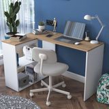 Rani HA113 Çalışma Ofis Bilgisayar Masası 4 Raflı Köşeli Masa Beyaz Sepet Ceviz 120 cm - 120 x 74 cm - Beyaz - Ceviz