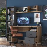 Rani HA115 Çekmeceli Kitaplıklı Çalışma Ofis Bilgisayar Masası Sepet Ceviz - Antrasit - 120 x 50 x 74 cm