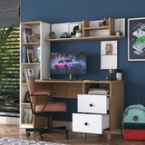 Rani HA115 Çekmeceli Kitaplıklı Çalışma Ofis Bilgisayar Masası Sepet Ceviz - Beyaz - 120 x 50 x 74 cm
