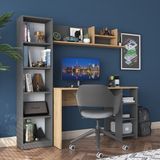 Rani HA125 Kitaplıklı Raflı Çalışma Ofis Bilgisayar Masası Antrasit - Sepet Ceviz - 120 x 45 cm - Antrasit - Ceviz