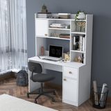 Rani HA128 Kitaplıklı Raflı 2 Kapaklı 1 Çekmeceli Çalışma Ofis Bilgisayar Masası Beyaz - 120 x 50 x 166 Cm