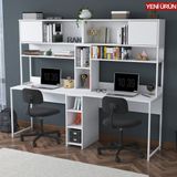 Rani HA129 Iki Kişilik Çok Raflı 2 Kapaklı Çalışma Ofis Bilgisayar Masası Beyaz - 210 x 170,5 x 50